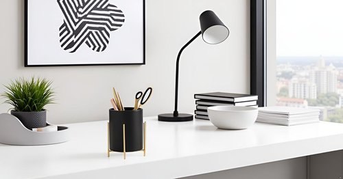 SIEBOLD Sturdy Pen Holder Simple and elegant for Desk Matte Pencil Holder Ceramic Cute Desktop Organizer Brush Holder Cup (Black and Gold Plated)