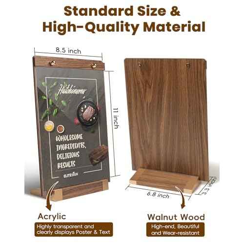 3Pack Acrylic Sign Holders 8.5 x 11 with Walnut Wood Base, Tabletop Clear Commercial Display Stand for Menu, Poster, Flyer, Table Paper Frame for Restaurant/Office/Coffee Shop Store Bar/Wedding/Hotel