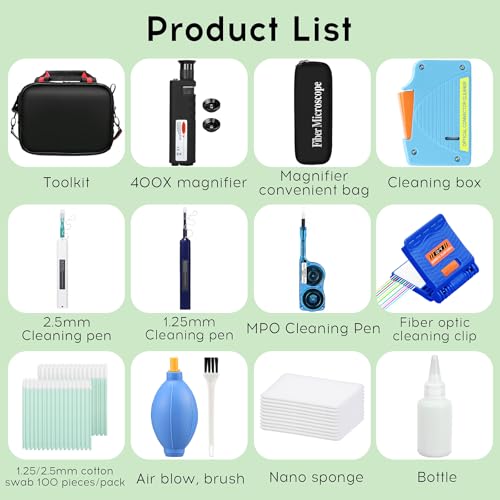 SumChan 13-in-1 Fiber Optic Cleaning Kit with 400x Microscope & One-Click Pen