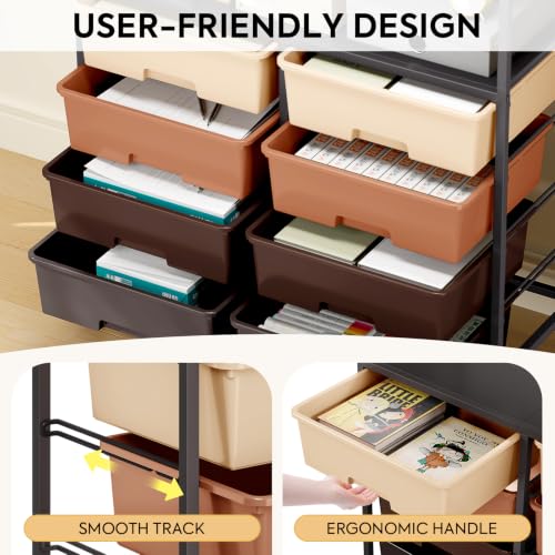 APEXCHASER Rolling Storage Cart with 8 Drawers, Brown Wooden Top