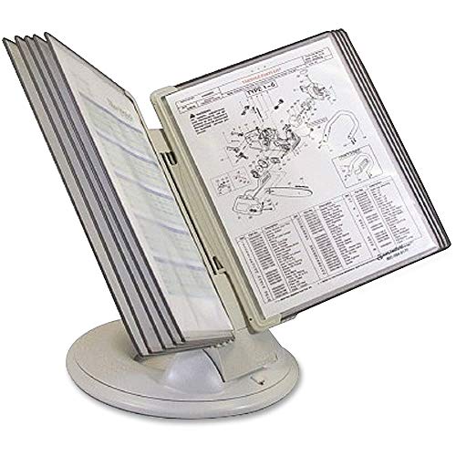 Tarifold Rotary Desktop Reference System with 10 Clear Pockets, Gray