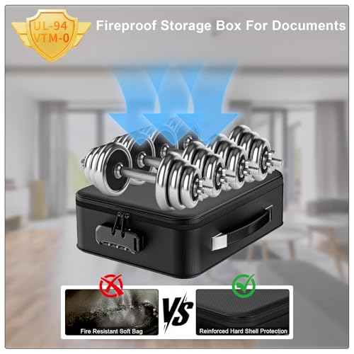 Fireproof Document Box With Combination Lock,Hard Case File Organizer Heat Insulated And Waterproof,Portable Home Travel Safe Storage Box For Important Documents Laptop,Files More