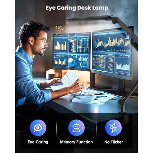 LED Desk Lamp with Clamp, Ultra-Bright Dual Light Architect Desk Light with Adjustable Swing Arm, Eye-Caring 4 Color Modes Stepless Dimming Task Table Lamp for Home Office Reading Study & Workbench