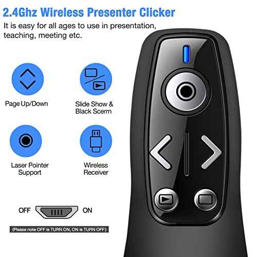 Presentation Clicker Wireless Presenter Remote for PowerPoint, Powerpoint Clicker with Volume Control PowerPoint Slide Advancer for Mac, Computer, Laptop-E600