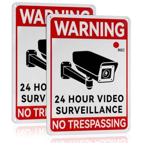 2 Pack Video Surveillance Sign, 10" x7" Camera Signs for Property, Waterproof No Trespassing Security Camera Sign, UV Printed, Reflective Warning Signs Outdoor for Driveway, Business, Home