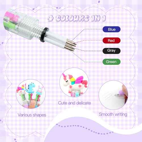 32Pcs Fun Pens for Kids Multicolor Pen in One 4-in-1, Cute Pens Bulk Kawaii Cool Ballpoint Pens for Kids Birthdays Gifts and Students Prizes