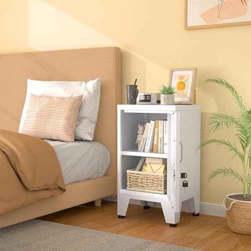 24.5"H Metal Locker Storage Cabinet with Lock - Small Lockable Employees Locking Cabinet Steel Locker Adjustable Shelf & Feet, Single Door Lockable Cabinet for Home, School, Office, Gym (White)