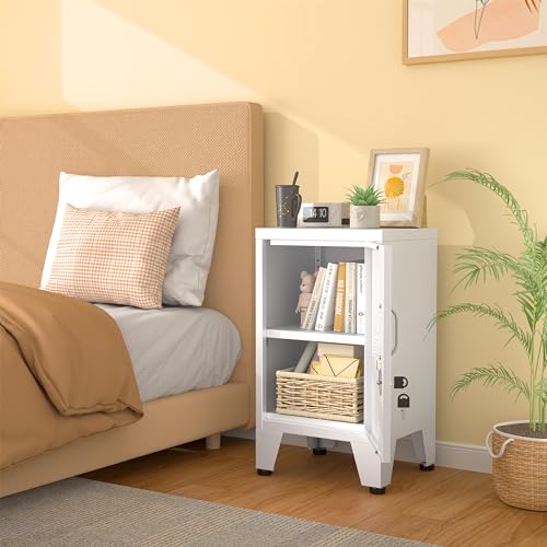 pozdeg 24.5-Inch White Lockable Steel Storage Locker with Adjustable Shelf