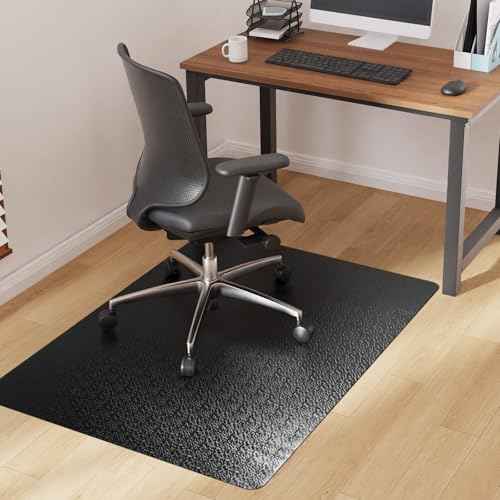 Office Chair Mat for Hardwood Floor, 36"x48" Large Black PVC Computer Desk Chair Mat with Unique Pattern for Gaming, Anti-Slip Floor Protector for Home Office, Rolling Chair