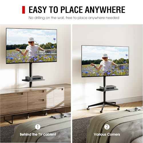 Tall TV Cart Rolling TV Stand for 32-65 Inch TVs, Snap Install Mobile TV Cart with Wheels, Height Adjustable & Tilt Function Portable TV Stand for Office/Home/Living Room/Bedroom