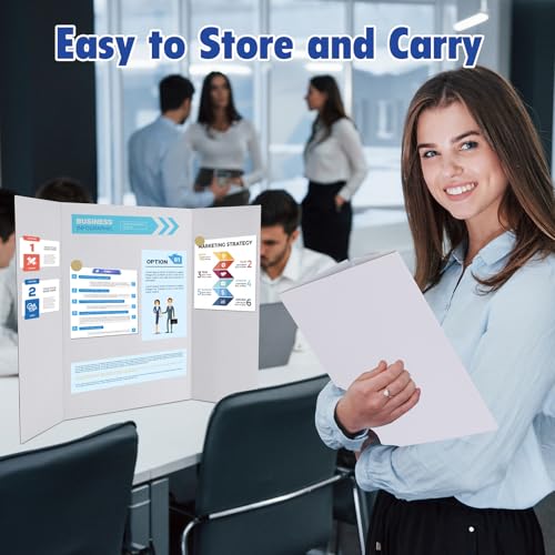 Trifold Poster Board,4 Pack 24" x 16" White Corrugated Poster Boards,Display Board,Perfect for School Projects, Science Fairs, Event Displays, and Business Presentations
