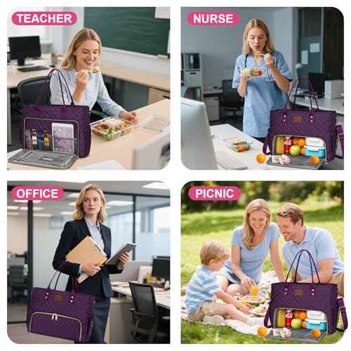 KKXIU Lunch Tote Bag for Teacher & Nurse, 15.6 Inch Laptop Tote with Insulated Lunch Box Pocket for Women
