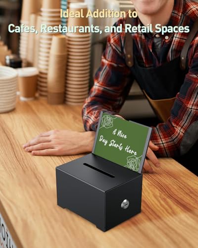 Uniclife 6.4x4.7x4 Black Metal Donation Box with Lock & Removable Sign - 1 Pack
