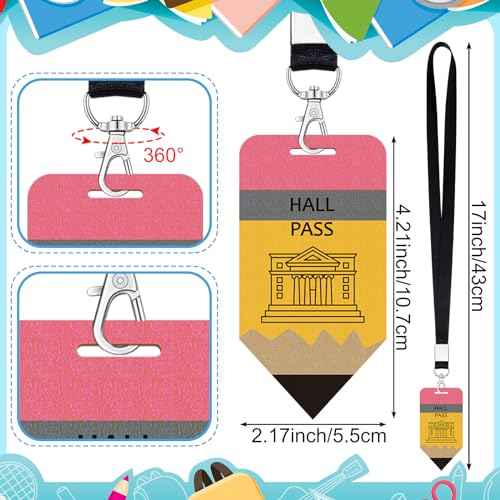Sabary 6 Sets Hall Pass Lanyards and School Passes Set for Classrooms Wooden Bathroom Classroom Must Haves for Restroom, Library, Office and Nurse School Teacher Supplies Gift(Classic,Pencil)