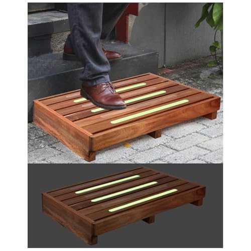 Acacia Wooden Step Stool, Non-Slip Surface 3.5¡± Height One Step Stools, Stepping Platform for Adults & Elderly, No Assembly Required, Bed Steps for High Beds/Entrance/Stairs/Bathroom/RV