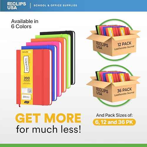 E-CLIPS USA Journal, Journal For Women & Men, Journaling Notebooks, Writing Journal, Lined Journal, Leatherette Cover, Bookmark Ribbon, Elastic Closure Band, Woodfree Paper, 5¡± x 8¡± (6 Pack)
