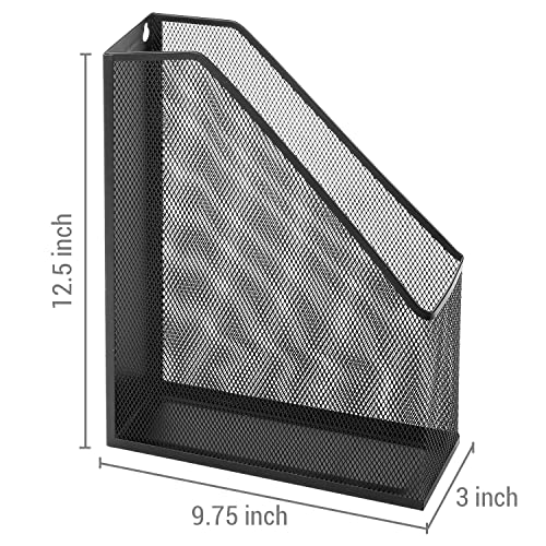 Wire Mesh Wall Mounted or Freestanding Document Rack, Magazine and File Holder, Set of 2, Black