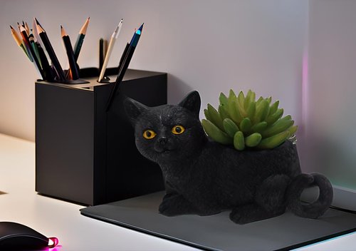 MONMOB Cute Desk Accessories Cat Pen Pencil Holder with Phone Stand Office Decor Home Office School Desk Decor Cat Gift Ideal Gifts for Women, Mom or Birthdays(black)