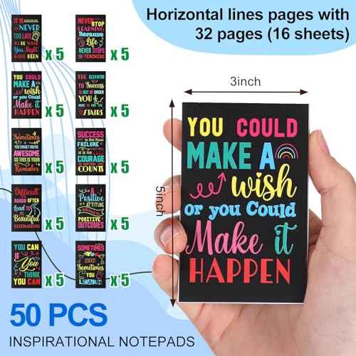 Sabary 150 Pcs Welcome Back to School Gifts Bulk Inspirational Notepads Motivational Ballpoint Pens Motivational Quote Rubber Wristbands Set Pocket Journals Metal Pens for School Office Supplies