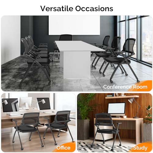 VINGLI 2 Pack Stackable Folding Office Chairs with Wheels – Rebound Back, Padded Seat, 350 lbs Capacity