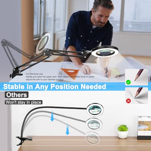 Coyeth 10X Magnifying Glass with Light & Clamp - Black Desk Lamp for Crafts & Reading