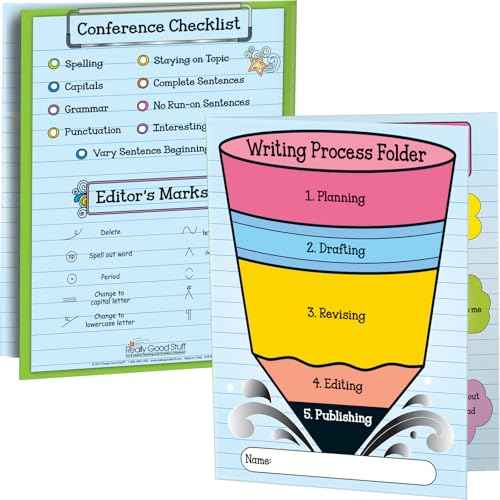 Really Good Stuff Writing Process Tri-Fold 3-Pocket Student Folders. 9.5" x 12" - Set of 12 - Bulk School Supplies, Take Home Organizer for Students, Classroom Essentials l Grade 1-5