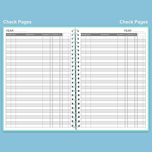Nokingo Teal A5 Check Register Book 5.8 x 8.25, 112 Checks + 4 Notes pages, undated - Money Ledger with Twin-Wire Binding