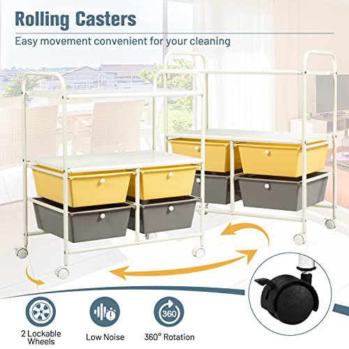 COSTWAY 4-Drawer Storage Cart, Mobile Storage Organizer w/Steel Frame & 360¡Æ Wheels, 4-Drawer Utility Cart for Living Room, Kitchen, Bathroom & Office, Yellow & Gray