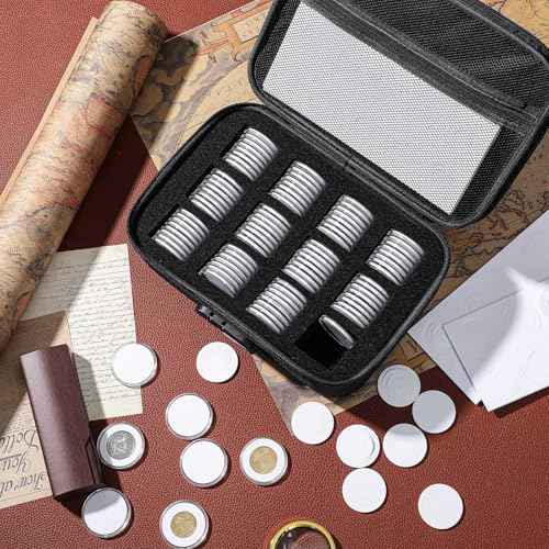 96 Pcs 46 mm Coin Holder for Collectors with 196 Pcs 10 Size Gaskets, Fireproof and Waterproof Coin Storage Box Capsule Case with Lock for Dime Cent Nickel Quarter Silver Dollar Half Dollar