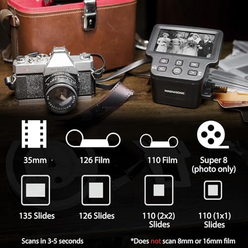 Magnasonic Film Scanner - All-in-One 24MP Converts 35mm, Slides & Super 8 to Digital with 5" Display & HDMI (FS71) - Film Scanner