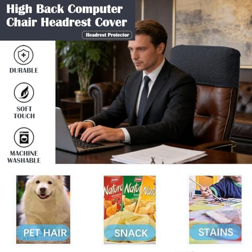 NEUORTBURG Black Headrest Cover for Office Chairs Jacquard, Set of 1
