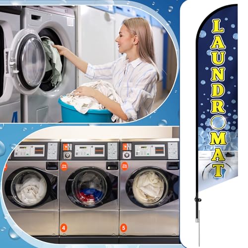 Laundromat Feather Flag Pole Kit Advertising Feather Banner 15 ft Sign with Flag Pole Kit and Ground Stake