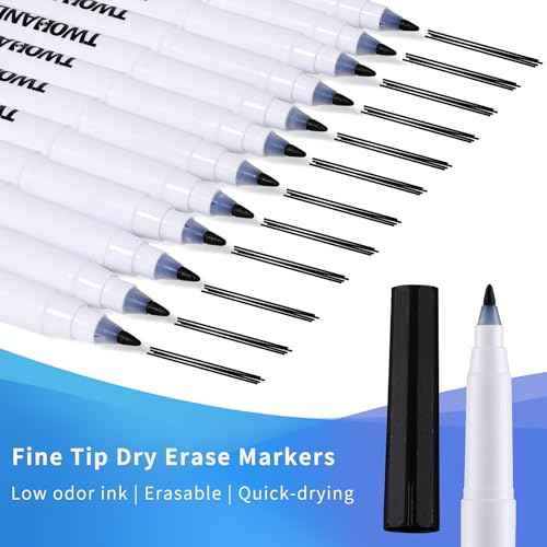 TWOHANDS Dry Erase Markers Fine Tip Black,Ultra Fine Extra Fine Point 0.7mm,Low Odor,Whiteboard Markers for Office,Home,or Planning Whiteboard,12 Count,20574