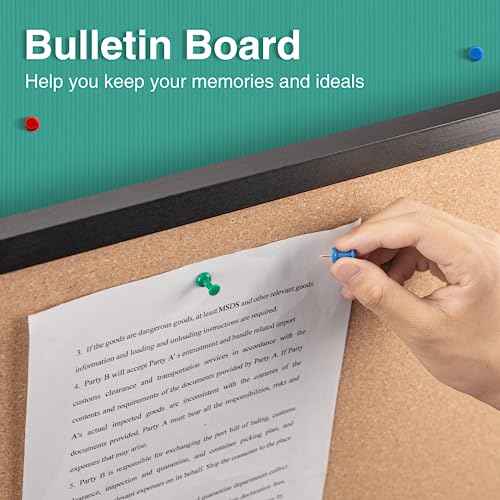 OWLKELA 24'' x 36'' Cork Board Bulletin Board, Black Framed Corkboard, Black Oak Frame Corkboard, Vision Board and Decorative Hanging Pin Board