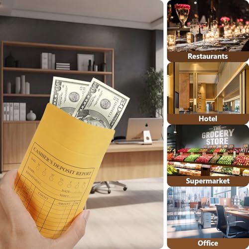 TQQBUU Classic 1000 Pcs Cash Deposit Envelopes with Gummed Flaps - 28lb Kraft Business Cash Envelopes for Retail & Restaurants