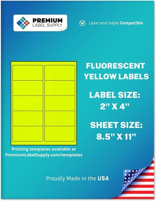 Premium Label Supply Neon Fluorescent Stickers - Bright Yellow 2" x 4" Labels | 250 Count