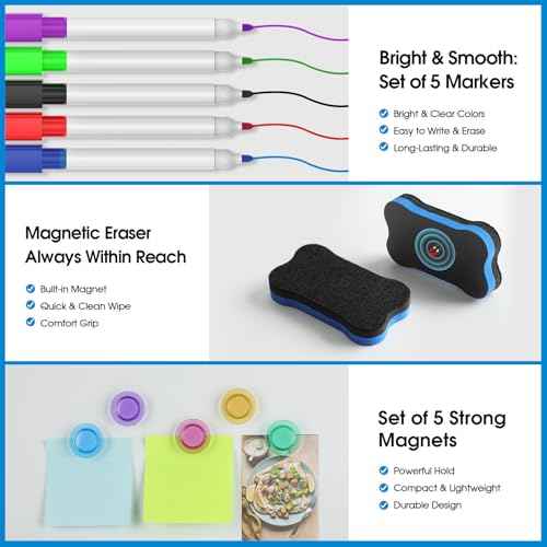MaxGear 5 Pack Magnetic Whiteboard Sheets for Fridge, 12"x 8" Small Refrigerator Dry Erase Board for Kitchen Organizer and Planner, Smooth and Reusable, Includes 5 Markers, 5 Magnets and 1 Eraser