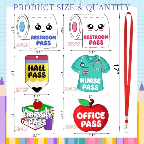 12-Pack Wooden Hall Pass Lanyards for Classroom, Office & Restroom Use