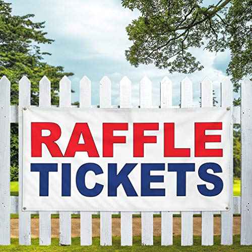 Vinyl Banner Multiple Sizes Raffle Tickets Red Blue Business Outdoor Weatherproof Industrial Yard Signs 4 Grommets 24x48Inches