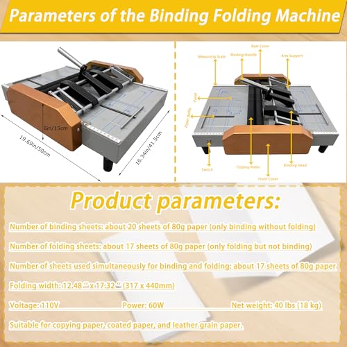 Automatic Booklet Maker and Folding Machine - 17 Sheet Capacity, 110V Professional Desktop Binding & Folding