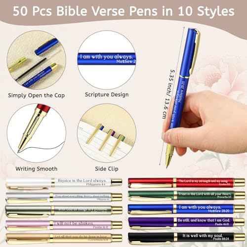 Spakon 50 Sets Christian Gifts for Women, Leather Christian Bookmarks Inspirational Religious Pens Motivational Scripture Bible Verse Bookmarks with Bag for Sunday School Church Teacher Employee Team