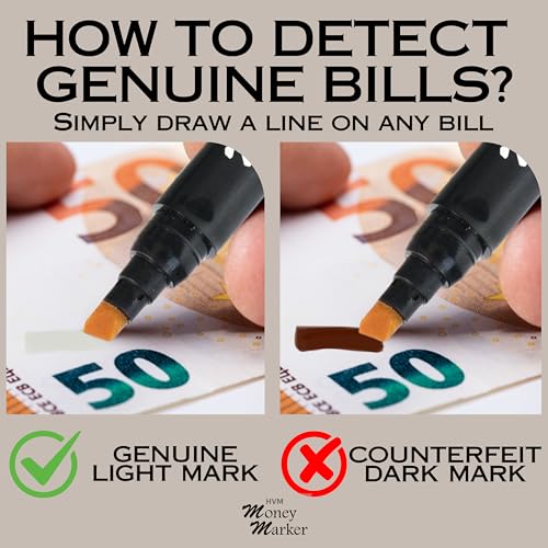 HVM Counterfeit Money Detector Pen (18 Counterfeit Pens) - Money Marker Bill Detector Pen with Upgraded Chisel Tip - Detect Fake Bills, Universal False Currency Checker Pack