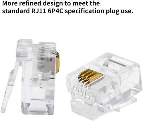 RJ11 Connectors by RJ11 | 6P4C Telephone Line Cable Male Plug - 100 Pieces Pack