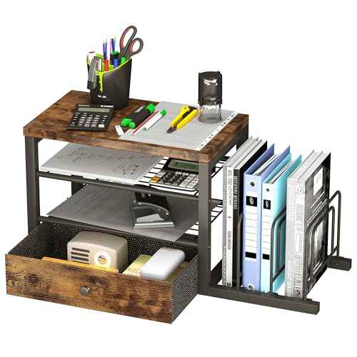 Wood Desk Organizer with Drawers, Desk File Organizer with 3 Vertical File Holders, File Shelf,Storage for Mail, Supplies,Classroom Organization