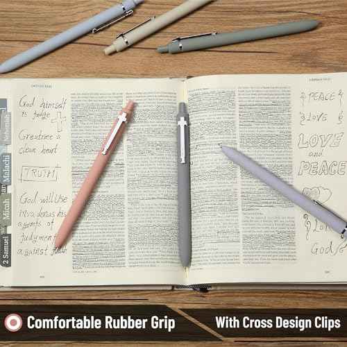Mr. Pen- Bible Journaling Pens, 6 Pack, 0.5 mm Black Ink, Retractable Gel Pens for Journaling, Morandi Barrel with Silver Cross Clip, Smooth Writing Aesthetic Pens for Women