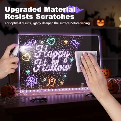 LED Note Board with 7 Colors - 13"x10" Light Up Acrylic Drawing Board for Kids, Chrsitmas Birthday Gifts for Girls Ages 5-12 Christmas Stocking Stuffers, Dry Erase Boards Includes Adapter