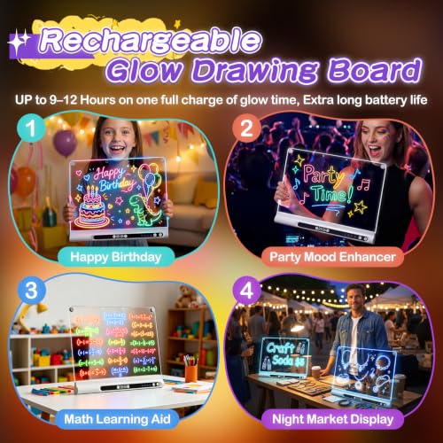 Bailkind 16" White Rechargeable LED Drawing Board for Kids with 9 Colors & Accessories