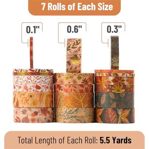 Mr. Pen- Washi Tape Set, 21 Rolls, Autumn Leaves, Decorative Tape, Washi Tapes, Scrapbook Tape, Scrapbook Washi Tape for Journaling, Craft Tape