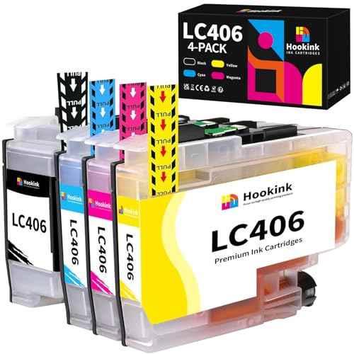 LC406 Ink Cartridges High Yield Compatible for Brother LC406 LC-406 LC406XL Work with Brother MFC-J4335DW MFC-J4345DW MFC-J4535DW MFC-J6555DW Printer (4-Pack, Black Cyan Magenta Yellow)