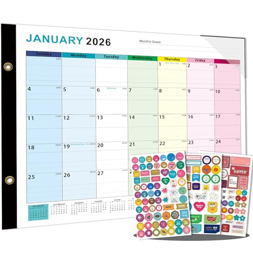 2026-2027 Desk Calendar - 22" x 17", 18 Month Calendar Jan 2026 - Jun 2027, Large Monthly Desktop Calendar with Daily Blocks, Thick Paper, Corner Protectors - Colorful (3 Stickers Included)